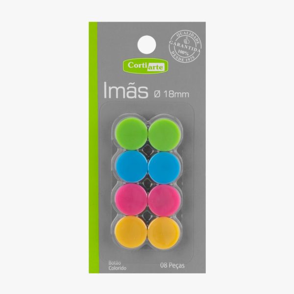 IMÃ BOTÃO COLORIDO 18MM - 8 peças