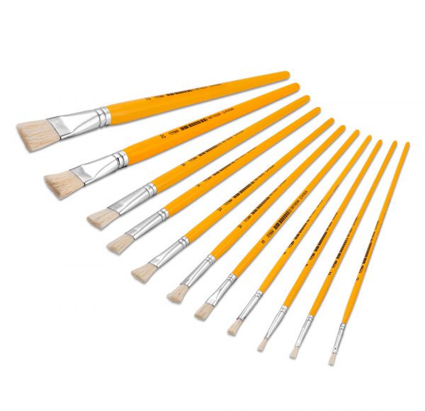 Pincel Chato Amarelo Madeira - Pacote